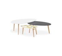 Lot de 3 tables basses gigognes GIGI laquées blanc / gris / motifs graphiques