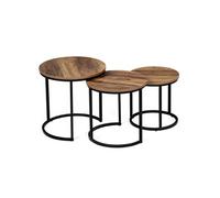 Lot de 3 tables basses gigognes HAWKINS rondes 30/40/45 bois foncé design industriel