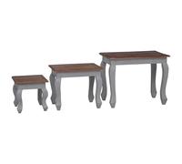 Lot de 3 tables d'appoint empilables en bois massif d'acajou | Style vintage, bois tropical résistant, pièces uniques avec des marques, livraison aléatoire, décoration polyvalente