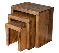 Lot de 3 tables d'appoint en bois de manguier - Marron naturel - Table basse - Table basse - Table basse - Table d'appoint - Table d'appoint - Table d'appoint design - Table décorative