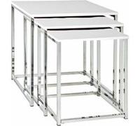 HAKU Lot de 3 Tables d'appoint chromées, MDF Blanc, métal, Petite Table Basse - Dimensions : L 29/34/39 x H 36/39/42 x P 29/34/39 cm Style : Moderne