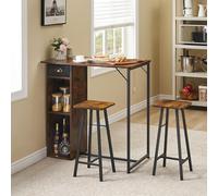 Lot de 3 tables de bar - Table haute à manger avec 2 chaises, 2 étagères et tiroir - Ensemble de salle à manger pour 2 personnes - Structure en métal - Petite table de petit-déjeuner - Table de