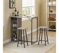 Lot de 3 tables de bar - Table haute à manger avec 2 chaises, 2 étagères et tiroir - Ensemble de salle à manger pour 2 personnes - Structure en métal - Petite table de petit-déjeuner - Table de