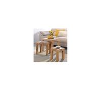 WOHNLING Ensemble de 3 Tables gigognes-Massif Acacia Salon Table d'appoint de Style de Campagne Bois Naturel Brun foncé