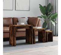 Lot de 3 tables gigognes en bois de chêne fumé, cadre en métal, design industriel, peu encombrantes, pour salon, chambre à coucher, bureau, plateau stable, polyvalent