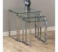 Lot De 3 Tables Gigognes En En Verre Et Métal Chromé - Odelya