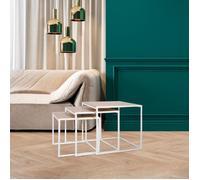 Lot De 3 Tables Gigognes - Home Deco Factory - Carrées - Blanches - Marron Et Blanc