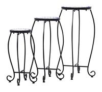 Lot de 3 tables mosaïques, en céramique, bleues, blanches, avec structure en fer revêtu par pulvérisation, diamètre : 30-20 cm, idéales comme support de plantes, pour balcon, terrasse, jardin, salon