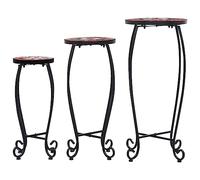 Lot de 3 tables mosaïques en fer et céramique, terre cuite et blanche, durables et élégantes pour le jardin et la terrasse, parfaites pour la détente en plein air