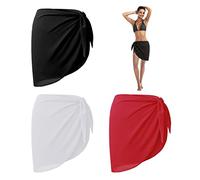 Lot de 3 tabliers de plage - Robe portefeuille en mousseline de soie - 140 x 50 cm - Maillot de bain pour femme et fille (noir, blanc, rouge)