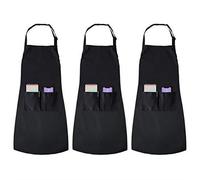 joeji's Kitchen Lot de 3 Tablier Noir Unisexes - Sangle Réglable et Tablier Cuisine Homme en Femme du Chef Résistant à l'eau avec 2 Poches