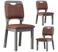 Lot de 3 tabourets de bar à dossier en bois massif avec siège en tissu pour cuisine, salle à manger, hauteur assise confortable 45 cm