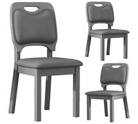 Lot de 3 tabourets de bar à dossier en bois massif avec siège en tissu pour cuisine, salle à manger, hauteur assise confortable 45 cm