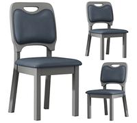 Lot de 3 tabourets de bar à dossier en bois massif avec siège en tissu pour cuisine, salle à manger, hauteur assise confortable 45 cm