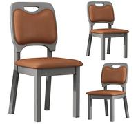 Lot de 3 tabourets de bar à dossier en bois massif avec siège en tissu pour cuisine, salle à manger, hauteur assise confortable 45 cm