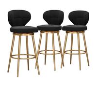 Lot de 3 tabourets de bar élégants en velours avec repose-pieds et pieds en métal doré pour cuisine et salle à manger Style pub Hauteur d'assise 75 cm Design chic Noir