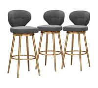Lot de 3 tabourets de bar en velours avec pieds en métal doré - Élégants 65 cm de hauteur, parfaits pour cuisine, salle à manger, pub - Chaises de bar élégantes grises