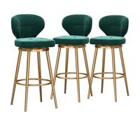 Lot de 3 tabourets de bar en velours avec repose-pieds et pieds en métal doré pour cuisine et salle à manger, 65 cm de hauteur, design élégant vert pour pub et maison