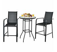 Lot de 3 tabourets de bar et de terrasse en verre trempé pour jardin, terrasse, bord de piscine, arrière-cour et plus encore