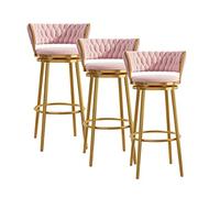 Lot de 3 tabourets de Bar Modernes Roses de 65 cm, pivotants à 360°, avec Base en métal doré, rembourrés, pour Salle à Manger