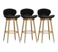 Lot de 3 tabourets de bar pivotants avec dossier et repose-pieds doré, chaises de bar en velours noir pour salle à manger, maison, bar, îlot de cuisine, 75,1 cm de hauteur