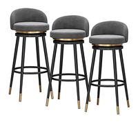 Lot de 3 tabourets de bar pivotants en velours avec repose-pieds arrière et siège rembourré, parfaits pour comptoir de cuisine ou café, rotation à 360 degrés pour plus de confort et de style