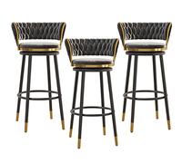 Lot de 3 tabourets de bar pivotants en velours modernes avec dossier pour maison, bar, restaurant, salle à manger, meubles élégants et confortables