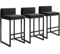 Lot de 3 tabourets de Bar pour Petit-déjeuner, tabourets de comptoir de Cuisine en Velours, chaises de Bar Modernes avec Dossier et Cadre en métal Noir, Charge 150 kg, Noir, 65 cm (25,6'')