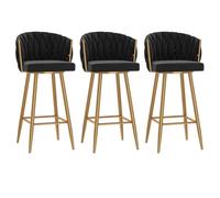 Lot de 3 tabourets de bar rustiques pivotants avec dos tissé en métal doré Hauteur d'assise 75 cm Parfait pour cuisine et salle à manger