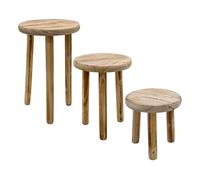 Lot de 3 tabourets de fleurs en bois avec 3 pieds flammés - 20/23/25 cm - Tabouret décoratif rond - Petit tabouret décoratif au look usé - Maison de campagne - Support pour plantes d'intérieur