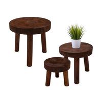 Lot de 3 tabourets de fleurs en bois avec 3 pieds - Marron - 30/26/22 cm - Support rond en bois massif - Support pour plantes en pot - Pour jardin, balcon, décoration d'intérieur