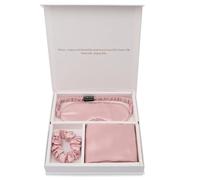 Lot de 3 taies d'oreiller en soie de mûrier avec masque pour les yeux et chouchou pour voyage 19 mommes (rose)
