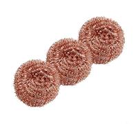 Lot de 3 tampons à récurer recyclables en fil de cuivre, outil de nettoyage de boule en fil de cuivre, éponge en fil de cuivre et fer