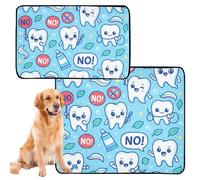 Lot de 3 tapis absorbants d'eau pour gamelle de chien réutilisables et antidérapants pour voiture, 50,8 x 61 cm, dents de dessin animé, bleu