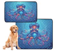 Lot de 3 tapis absorbants d'eau pour gamelles de chien et chat - Tapis antidérapant pour intérieur - 50,8 x 61 cm - Céphalopode - Collage de jardin corail