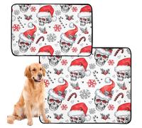 Lot de 3 tapis anti-pipi lavables et antidérapants pour cage d'avion 50,8 x 61 cm, motif aquarelle, crânes esquissés, Père Noël