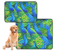 Lot de 3 tapis anti-pipi réutilisables pour chiens - Tapis de sol antidérapant pour voiture et avion - 50,8 x 61 cm - Motif bleu paon