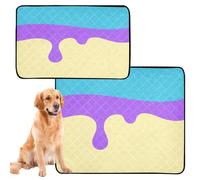 Lot de 3 tapis antidérapants lavables pour chat et animal domestique - Motif gouttes violettes sur fond jaune clair et bleu - 50,8 x 61 cm