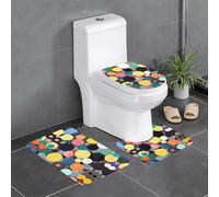 Lot de 3 tapis antidérapants pour salle de bain - 61 x 40,6 cm - Peinture abstraite de cercles - Tapis rectangulaire en forme de U et en forme de O pour toilettes, coiffeuse et baignoire