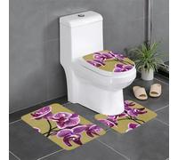 Lot de 3 tapis antidérapants pour salle de bain - 61 x 40,6 cm - YYHWHJDE beaux imprimés d'orchidées - Tapis rectangulaire en forme de U et en forme de O pour toilettes, coiffeuse et baignoire