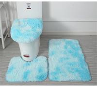 Lot de 3 tapis de salle de bain doux en microfibre - Tapis de bain antidérapant et pelucheux - Housse de siège de toilette pour salle de bain - Tapis de bain absorbant l'eau, lavable en machine (bleu