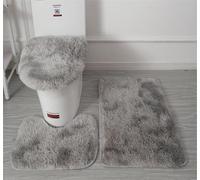 Lot de 3 tapis de salle de bain doux en microfibre - Tapis de bain antidérapant et pelucheux - Housse de siège de toilette pour salle de bain - Tapis de bain absorbant l'eau, lavable en machine (gris