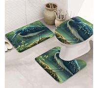 Lot de 3 tapis de bain à imprimé forêt de toucan bleu, tapis de bain + tapis contour + housse pour abattant de toilettes, lavable en machine, antidérapant en microfibre douce, pour baignoire, douche
