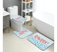 Lot de 3 tapis de bain à rayures à séchage rapide, motif gouttes d'eau ludiques, absorbants, antidérapants, lavables en flanelle pour salle de bain, toilettes, toilettes