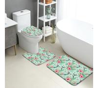 Lot de 3 tapis de bain à séchage rapide, absorbant, antidérapant, lavable, motif colibri, fleurs de pêche, feuilles vertes
