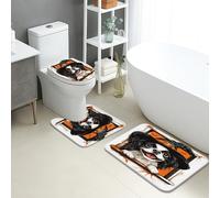 Lot de 3 tapis de bain à séchage rapide avec imprimé chien d'Halloween - Tapis de douche antidérapant en flanelle lavable pour salle de bain et toilettes - Motif chiot noir et blanc