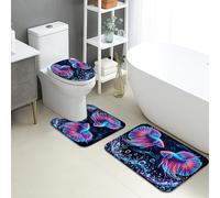 Lot de 3 tapis de bain à séchage rapide avec motifs de poissons colorés - Motifs fluo - Absorbants et antidérapants - En flanelle - Lavables - Pour salle de bain, toilettes, toilettes