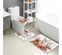 Lot de 3 tapis de bain à séchage rapide motif chien citrouille - Tapis de douche décoratif antidérapant en flanelle lavable pour salle de bain et toilettes