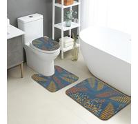Lot de 3 tapis de bain à séchage rapide motif feuilles d'automne - Motif fougères rustiques botaniques - Absorbant et antidérapant - En flanelle - Lavable - Pour salle de bain et toilettes