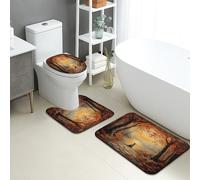 Lot de 3 tapis de bain à séchage rapide - Motif paysage de forêt rustique - Absorbant et antidérapant - En flanelle - Lavable - Pour salle de bain, toilettes, toilettes